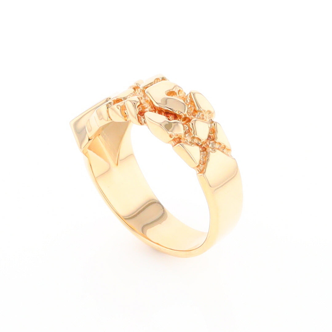 Gold Quartz Ring Diamond Shape Inlay Nugget Design Band