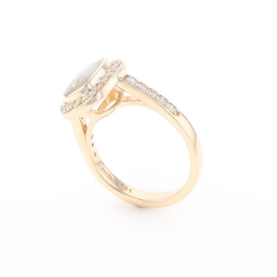Rectangular Gold Quartz Inlaid Ring with 0.65ctw Diamond Halo