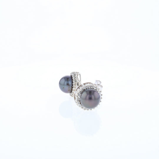 Gray Pearl Halo Studs