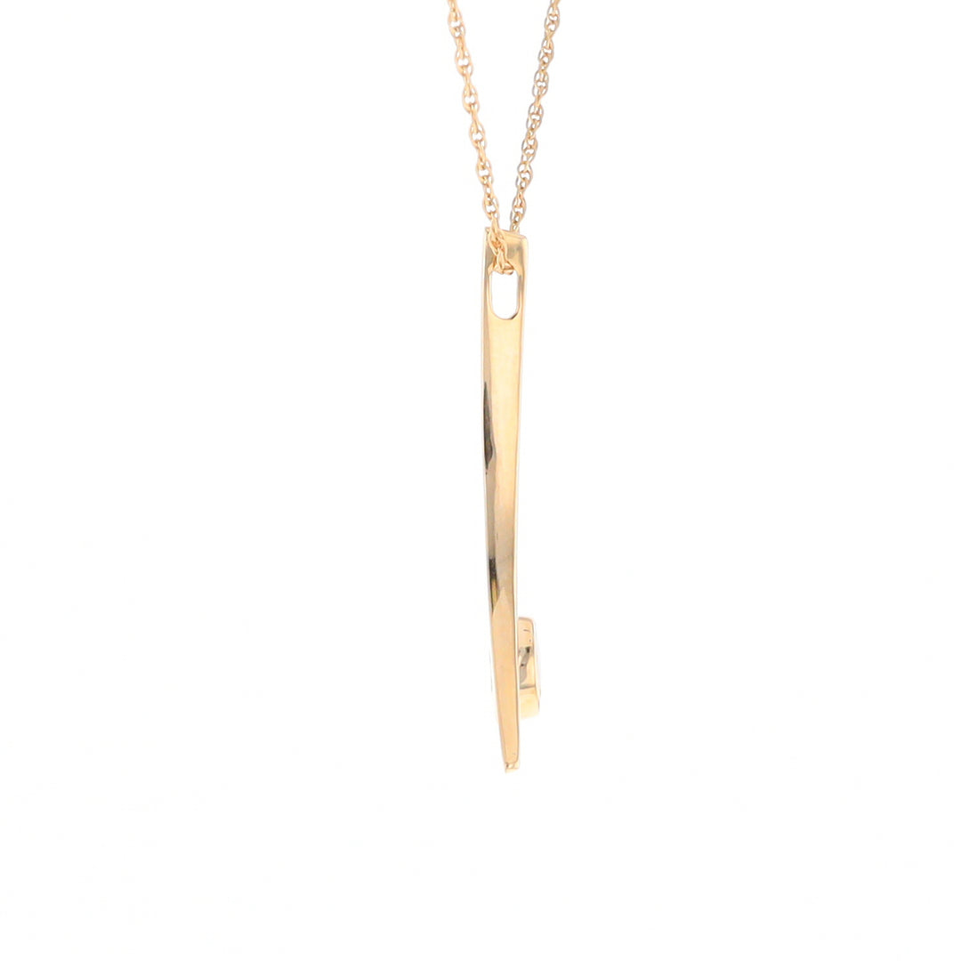 Gold Quartz Necklace Round Inlay Curved Bar Design Pendant