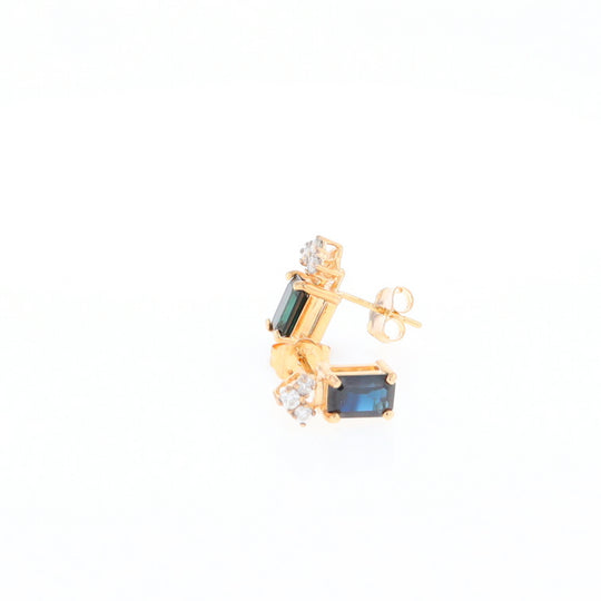 Rectangle Blue Sapphire Stud Earrings