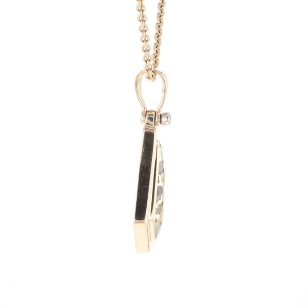 Gold Quartz Necklace .02ct Diamond Geometric Inlaid Design Pendant