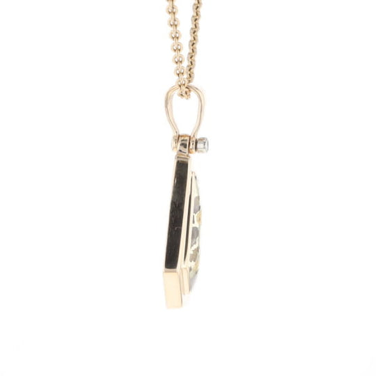 Gold Quartz Necklace .02ct Diamond Geometric Inlaid Design Pendant
