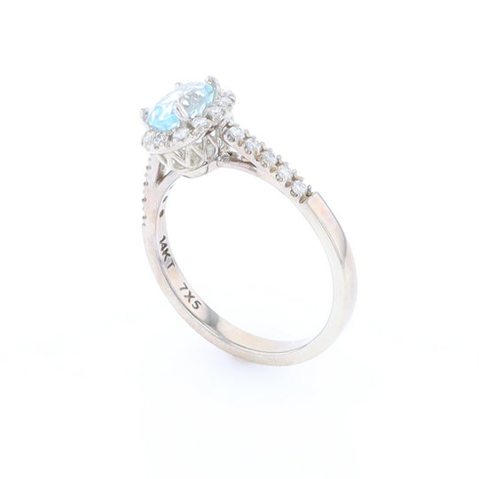 Aquamarine Diamond Halo Ring