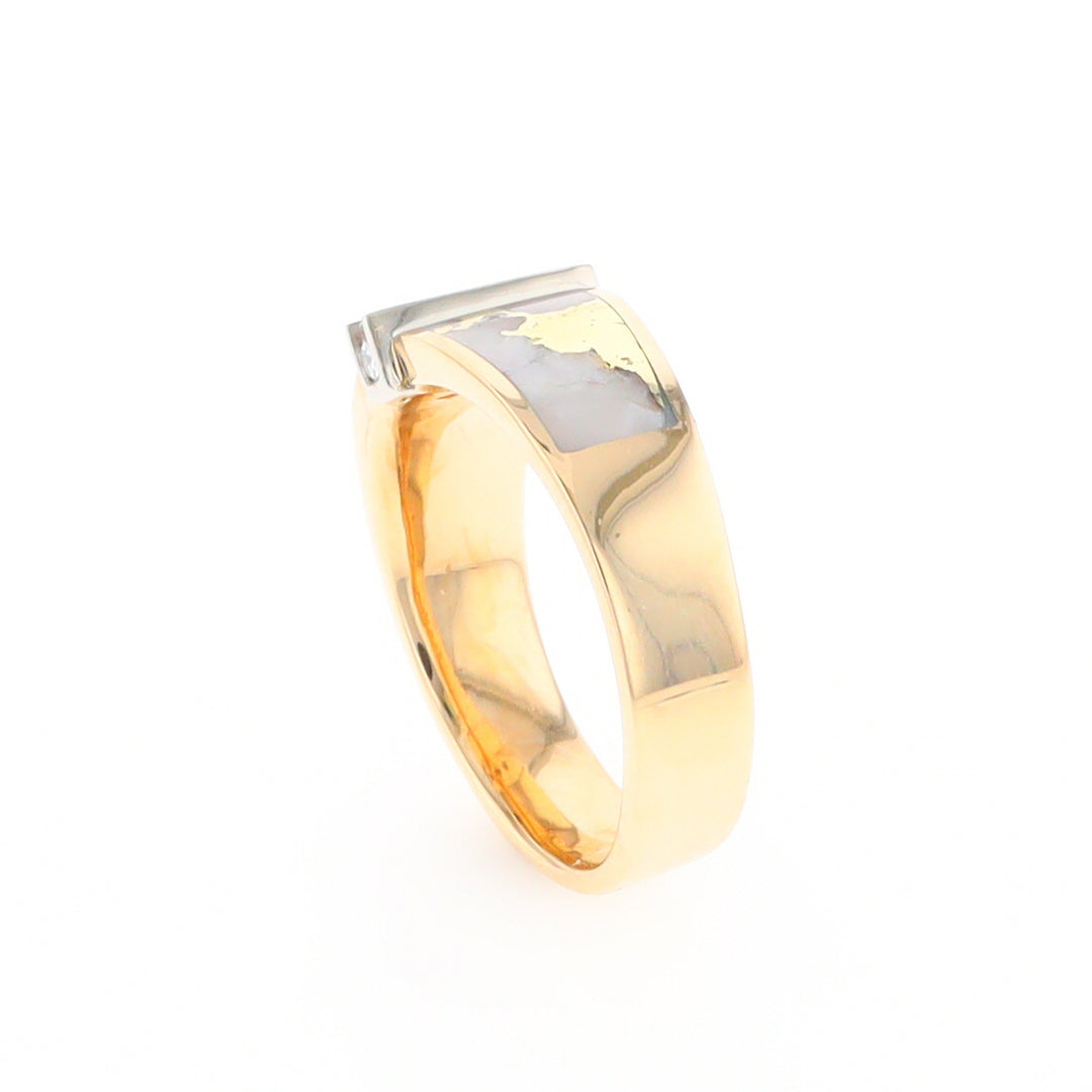 Gold Quartz Ring Double Sided Inlaid with .19ctw Round Diamonds