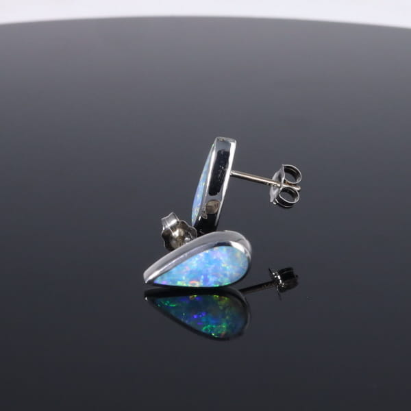 Opal Earrings Tear Drop Inlaid Design Studs