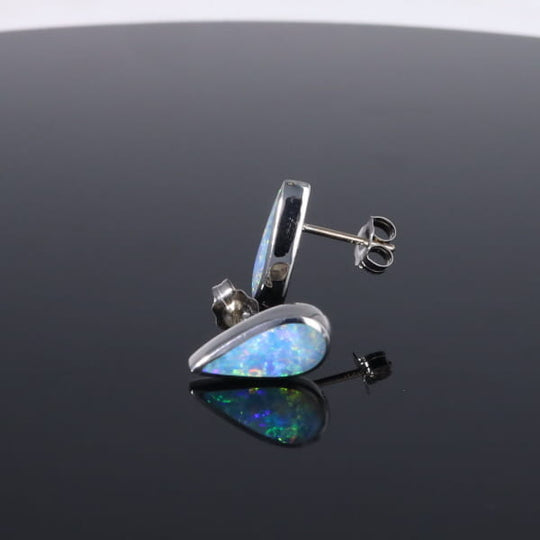 Opal Earrings Tear Drop Inlaid Design Studs