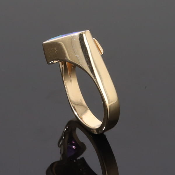 Opal Rings Geometric Inlaid with Amethyst and .08ctw Diamonds