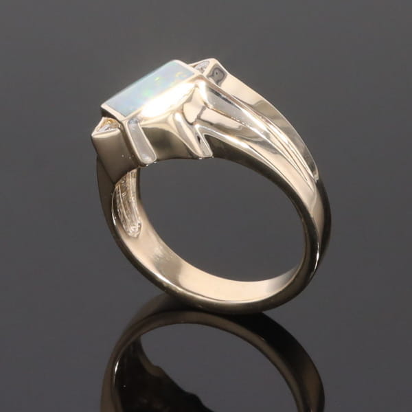 Natural Australian Opal ring diamond shape inlaid design with .16ctw round diamonds