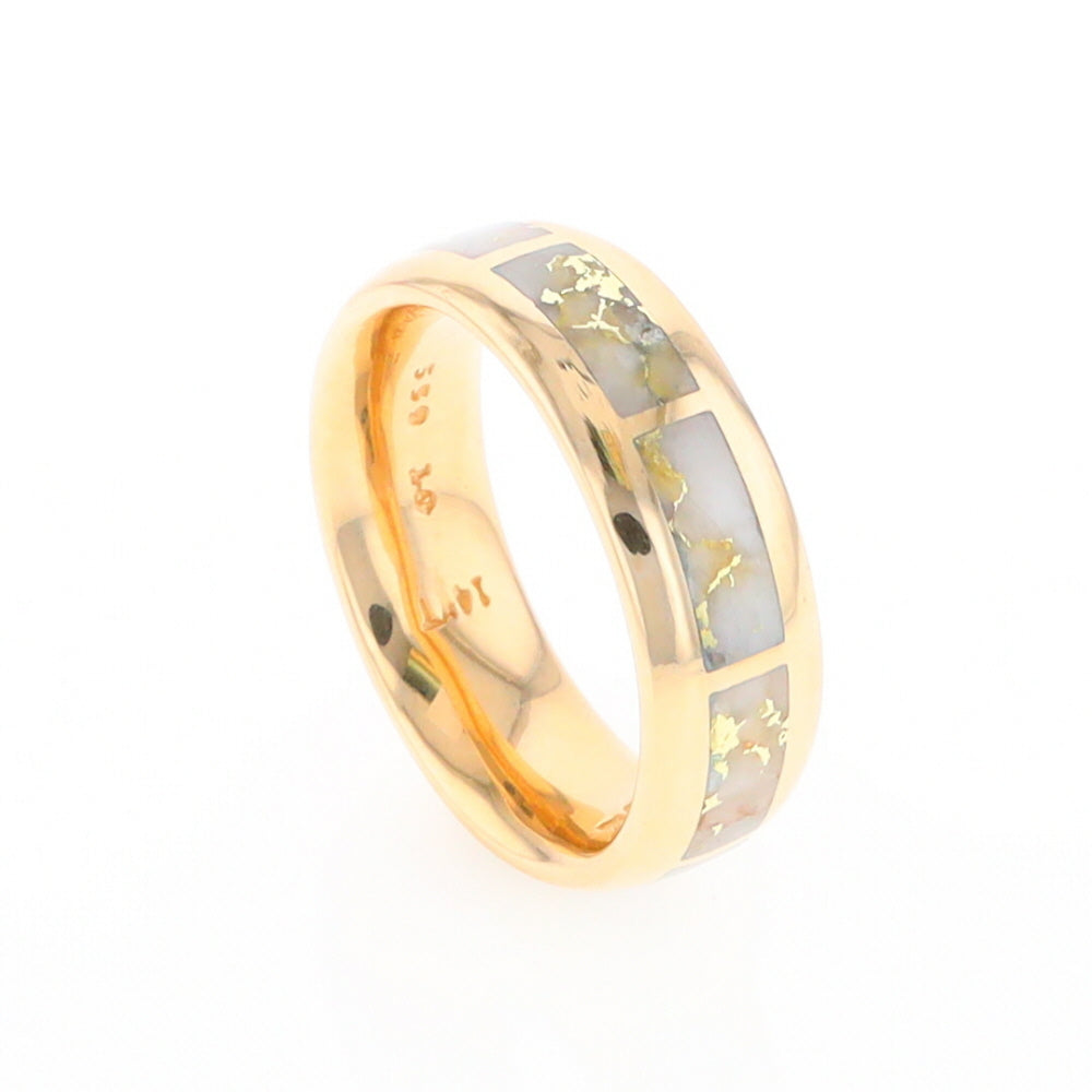 Gold Quartz Ring 8 Rectangle Section Inlaid Eternity Band