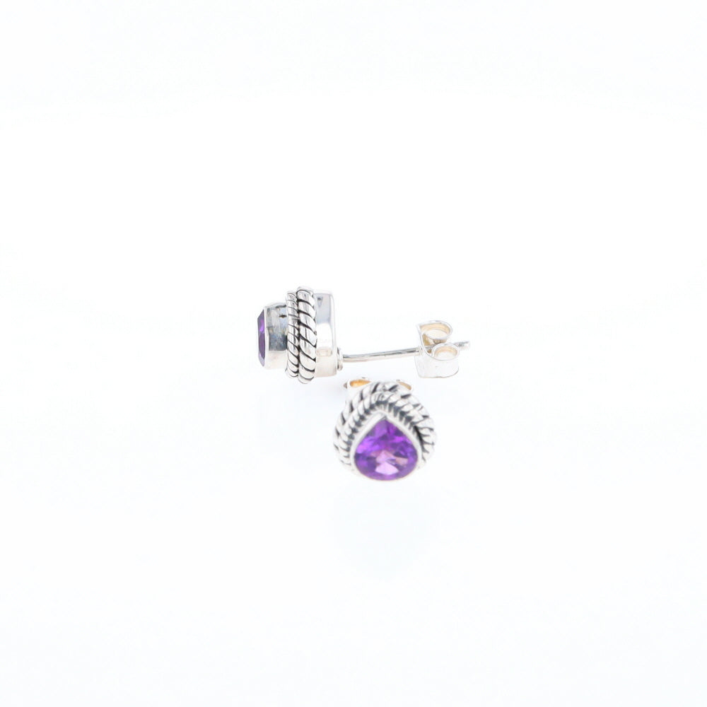 Native Amethyst Pear Stud Earrings