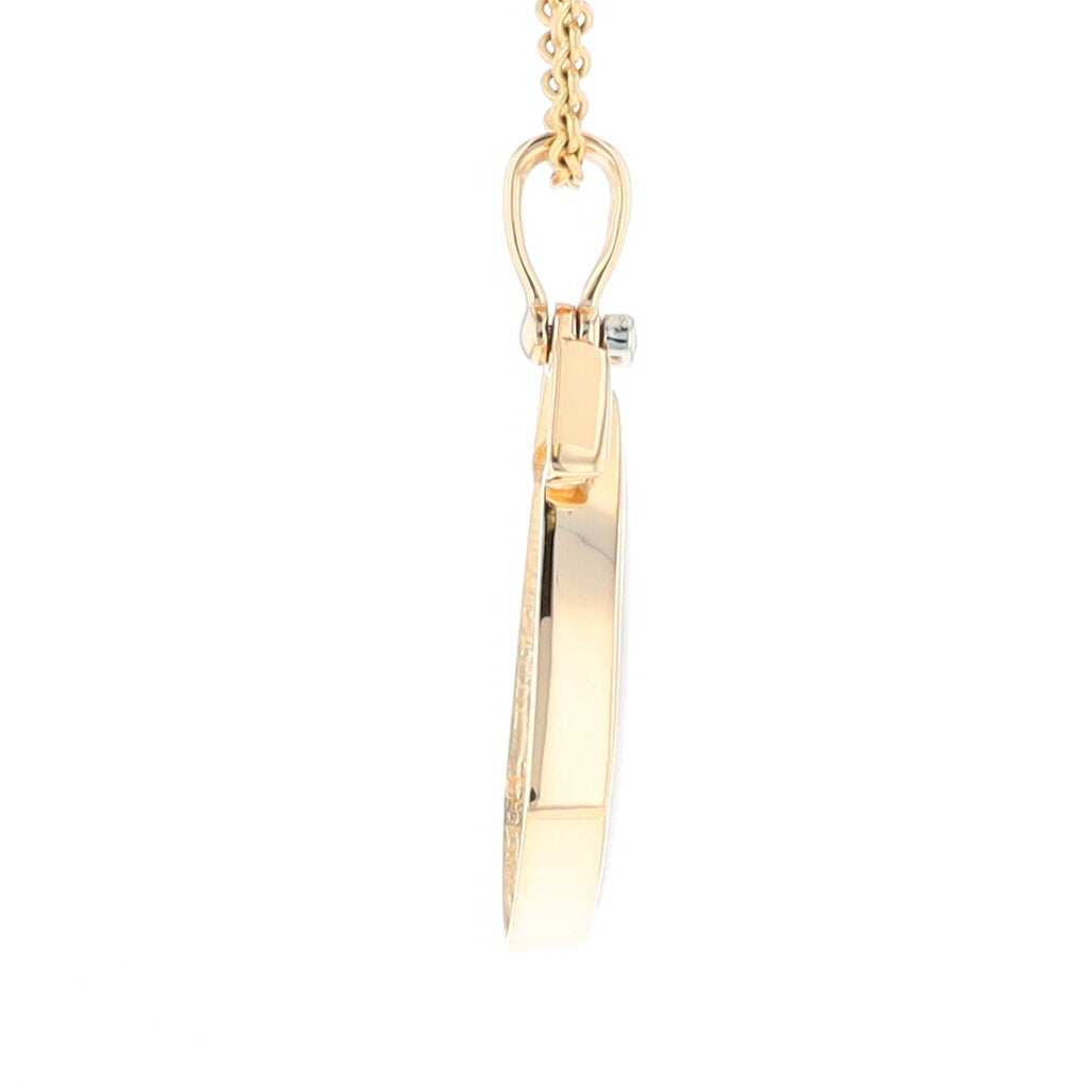Gold Quartz Necklace Pear Shape Inlaid Pendant with .15ctw Diamonds
