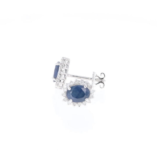 Oval Blue Sapphire Earrings With Halo