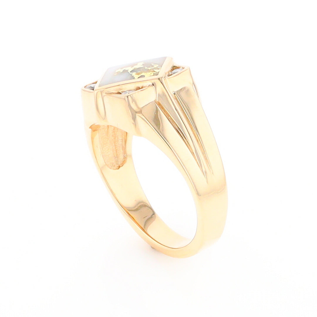 Gold Quartz Mens Ring with Diamond Accents