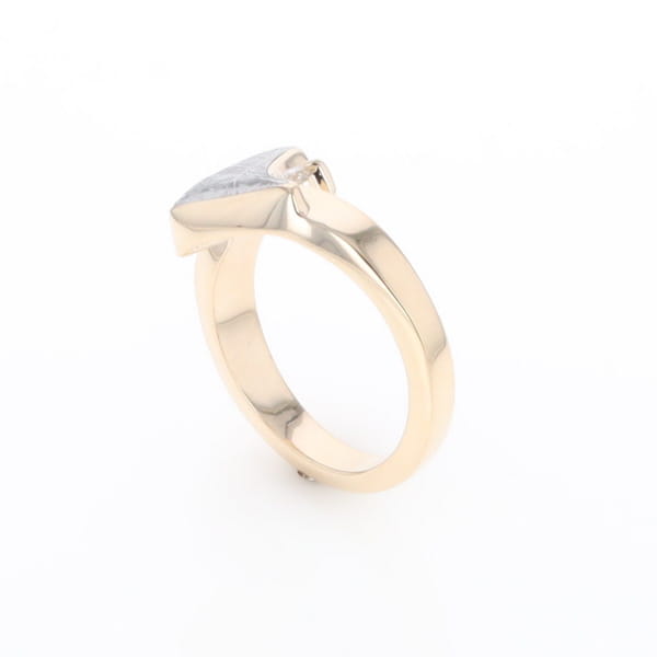 Meteorite Ring Boat Sail Inlaid Design with .04ctw Round Diamond