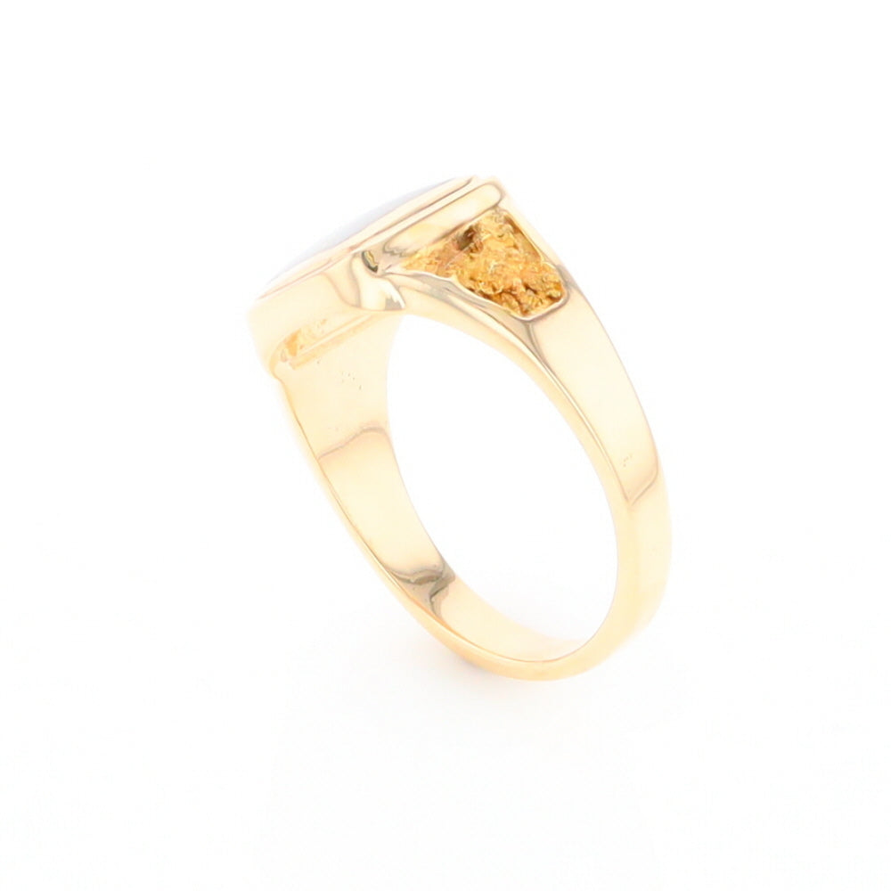 Gold Quartz Ring Square Inlaid Center Design with Natural Nugget Sides