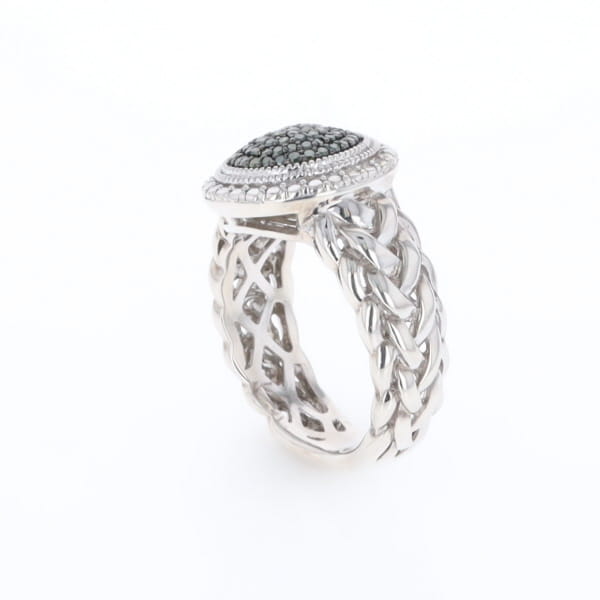 Green Diamond Braided Cluster Ring