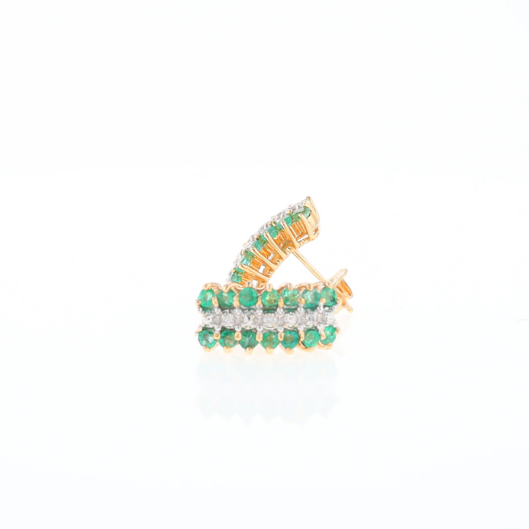 Three-Row Drop Emerald and Diamond Earrings