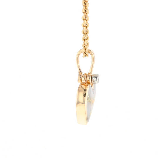 Gold Quartz Necklace Heart Inlaid Design Pendant with .02ct Diamond