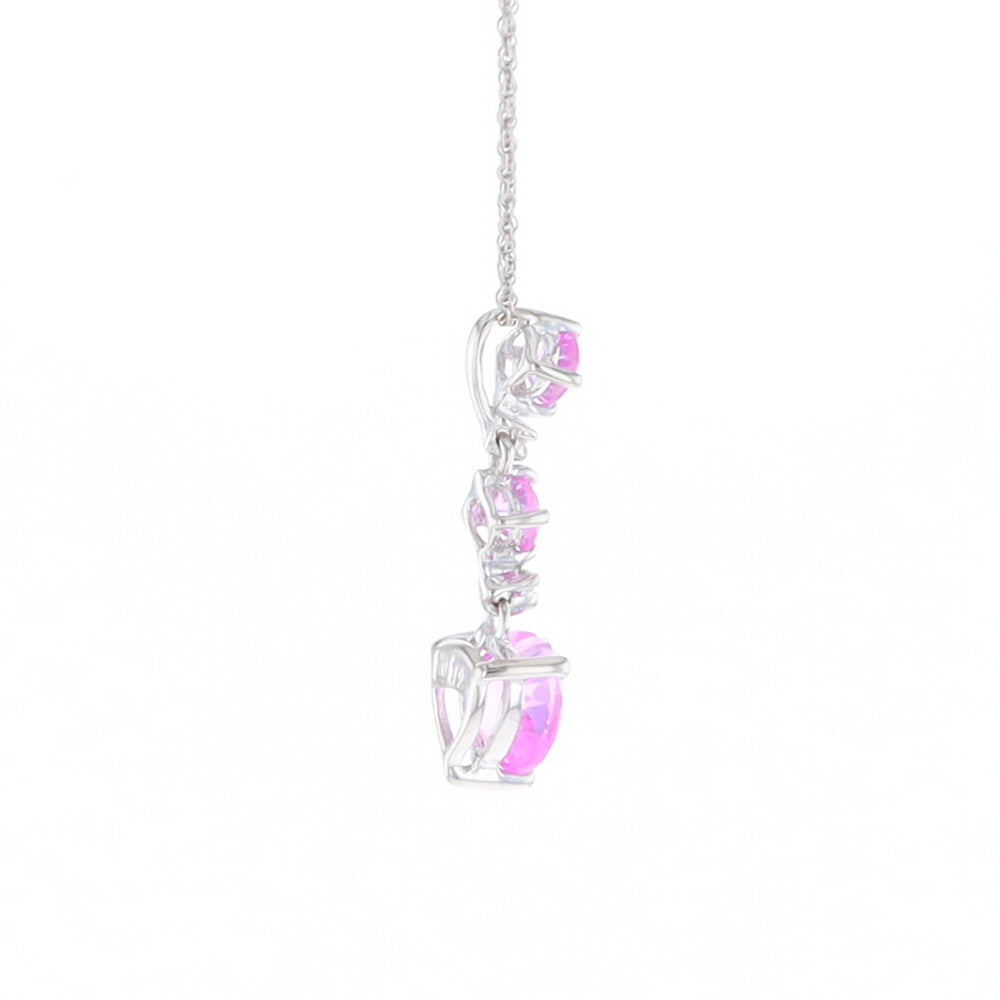 Synthetic Pink Sapphire Dangle Heart Necklace