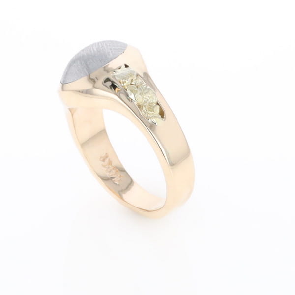 Oval Meteorite Inlaid Ring with Natural Gold Nuggets