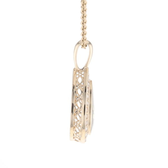 Gold Quartz Pendant Tear Drop Inlaid .42ctw Diamond Halo Design