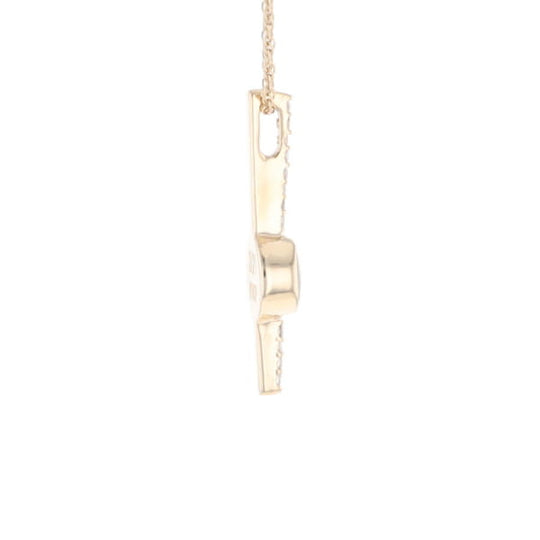 Diamond Bar Gold Quartz Round Inlaid Pendant G2