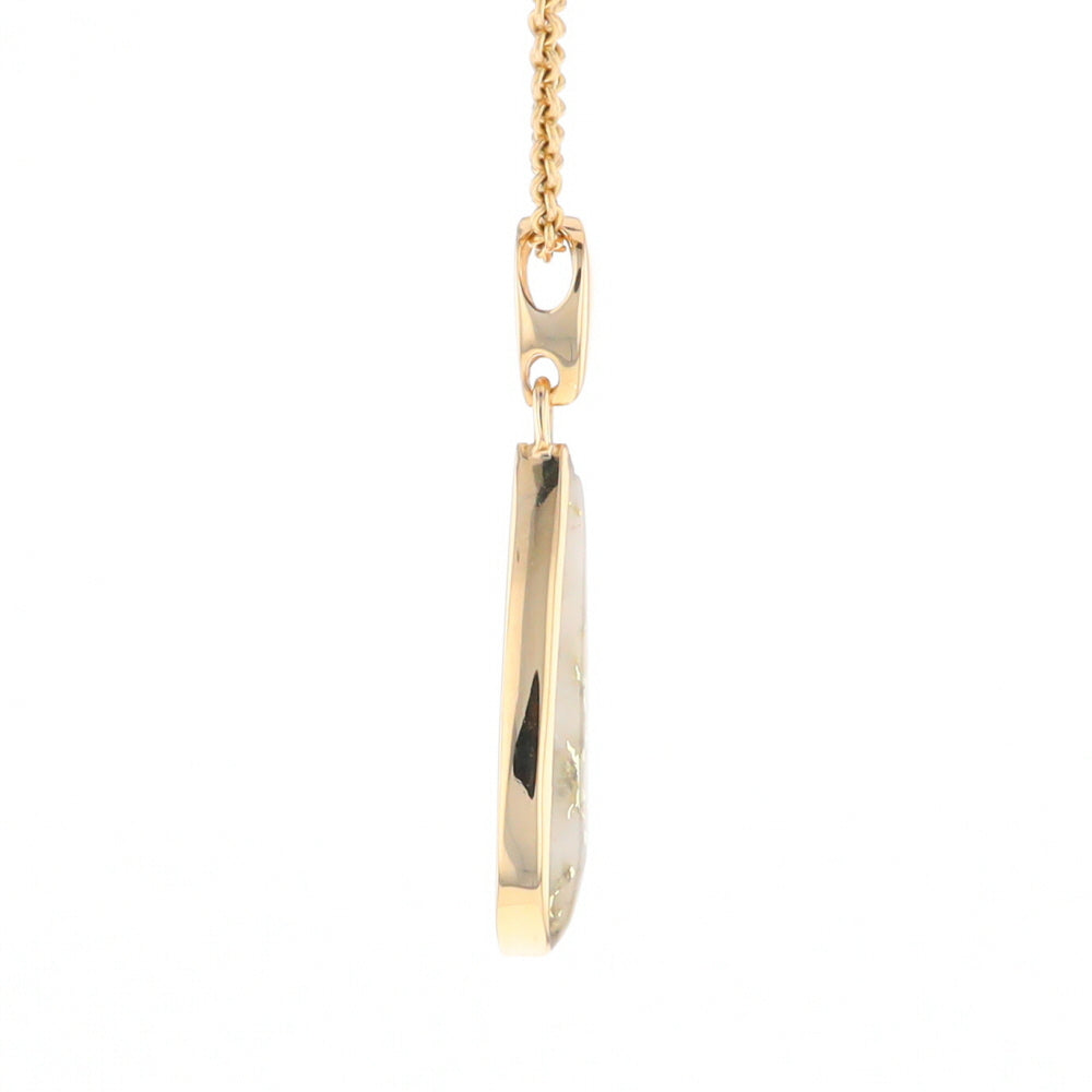 Gold Quartz Pendant Tear Drop Inlaid Design G2