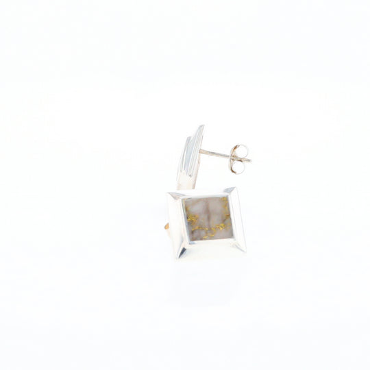 Sterling Silver Gold Quartz Inlaid Square Stud Earrings - G3