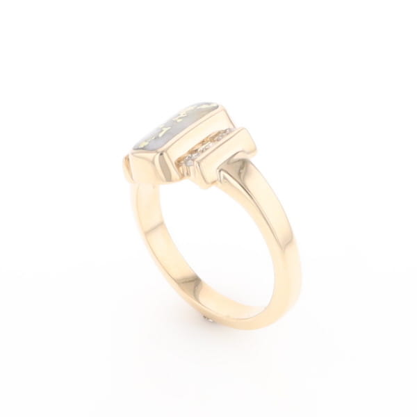 Gold Quartz Ring Oval Inlaid Design with .24ctw Round Diamonds