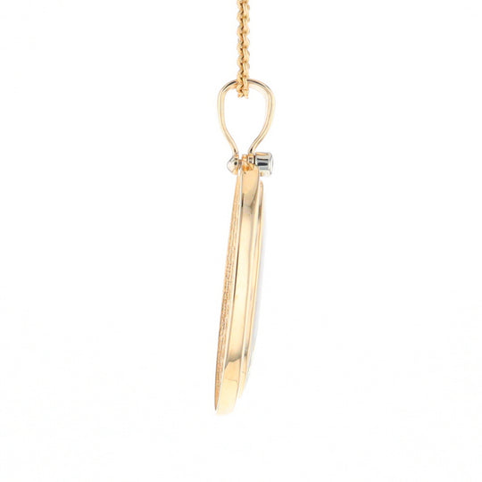 Gold Quartz Necklace .54ctw Halo Diamond Oval Inlaid Pendant