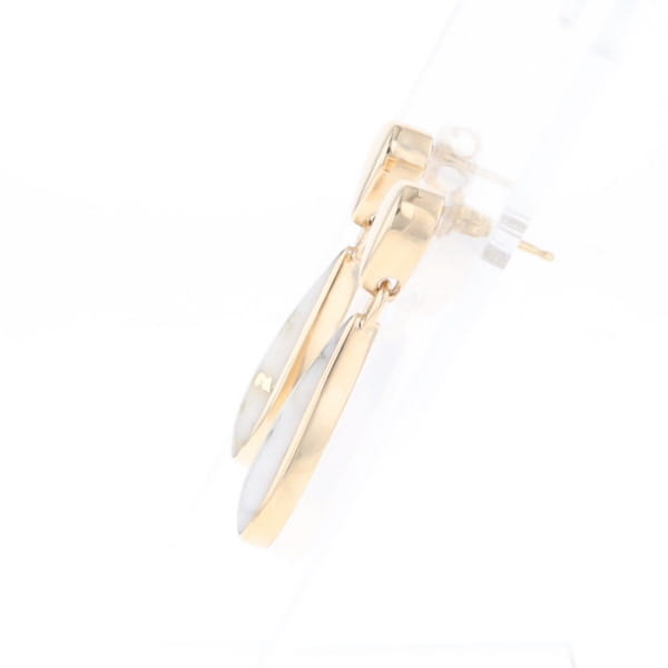 Gold Quartz Earrings Tear Drop Inlaid Design
