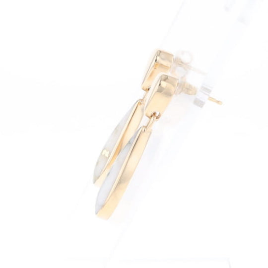 Gold Quartz Earrings Tear Drop Inlaid Design