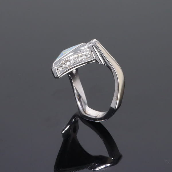 Opal Rings Triangle Inlaid Design with .31ctw Round Diamonds