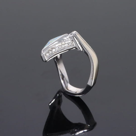 Opal Rings Triangle Inlaid Design with .31ctw Round Diamonds