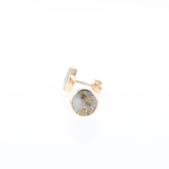 Gold Quartz Earrings 9mm Round Inlaid Studs - G2