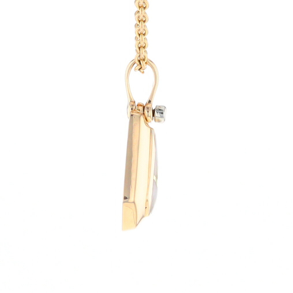 Gold Quartz Necklace, Triangle Inlaid with .02ctw Diamond Pendant