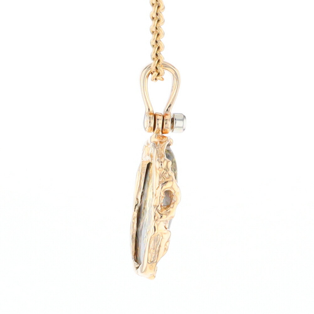 Serpentine & Gold Quartz Freeform Pendant