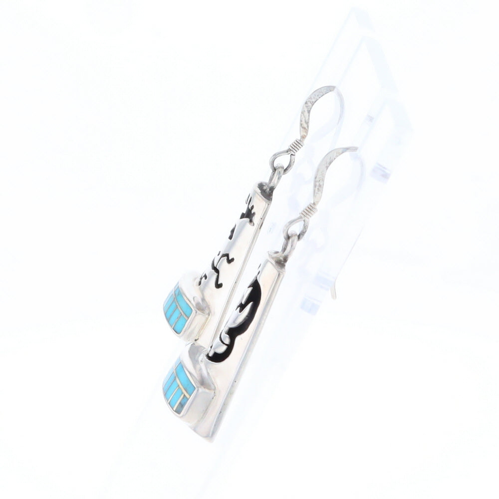 Turquoise Triangular Kokopelli Dangle Earrings