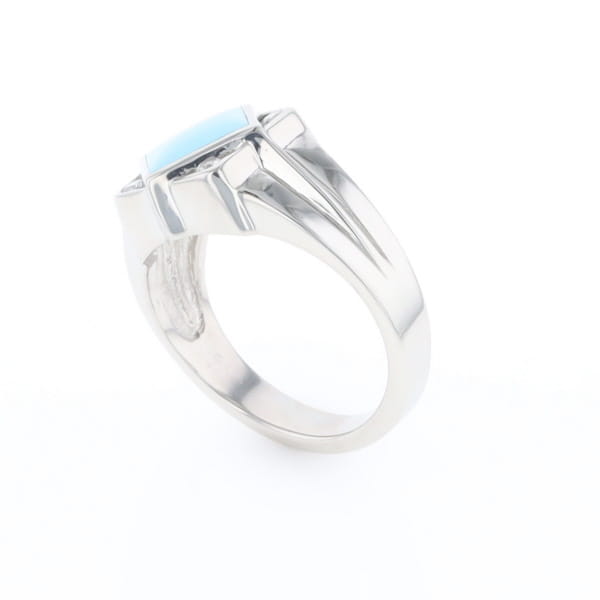 Natural Sleeping Beauty Turquoise ring diamond shape inlaid design with .16ctw round diamonds