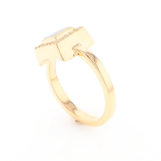 Gold Quartz Ring Square Inlaid Halo .14ctw Diamonds Design