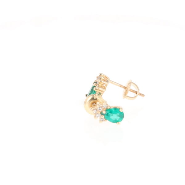 Synthetic Emerald Pear Shaped Earrings with Diamond Accents