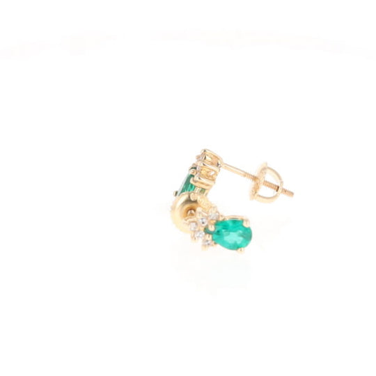 Synthetic Emerald Pear Shaped Earrings with Diamond Accents