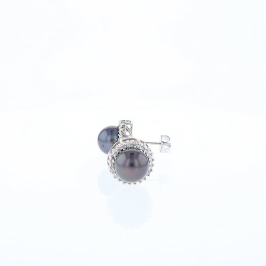 Gray Pearl Halo Studs