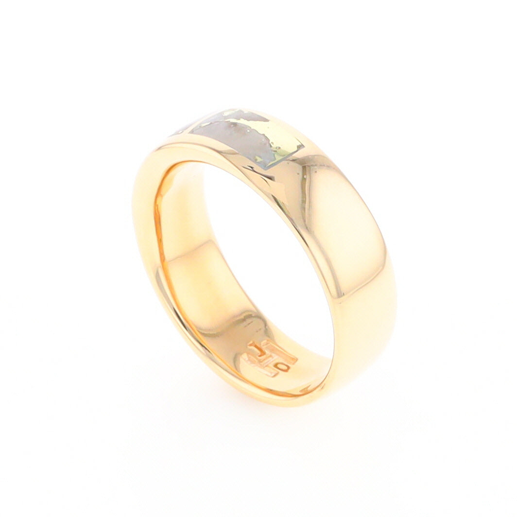 Gold Quartz Ring 3 Section Rectangle Inlaid Band