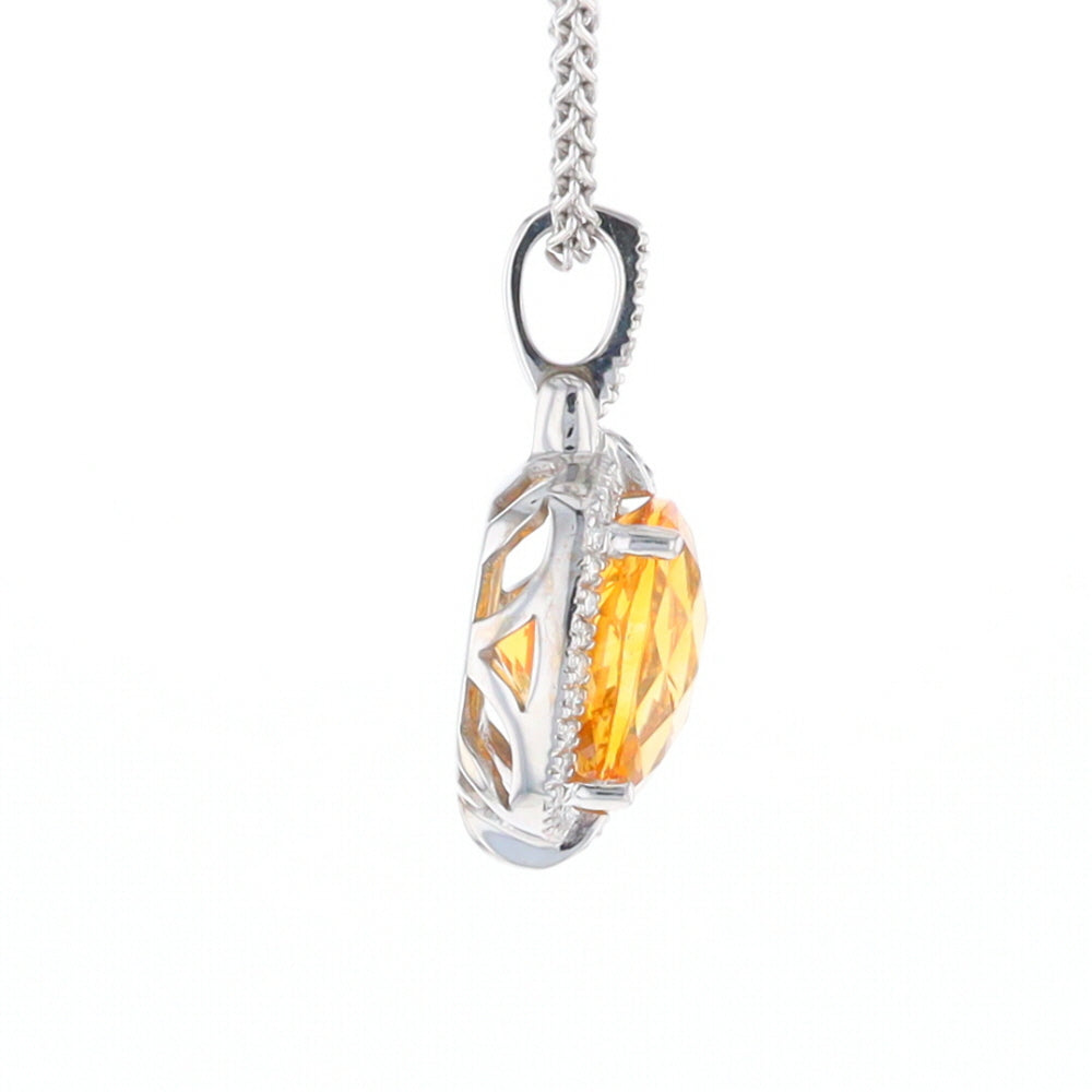 Checkered Citrine Diamond Halo Pendant