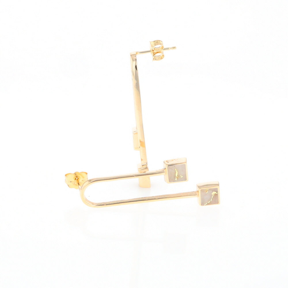 Gold Quartz Double Square Curved Bar Earrings - G2