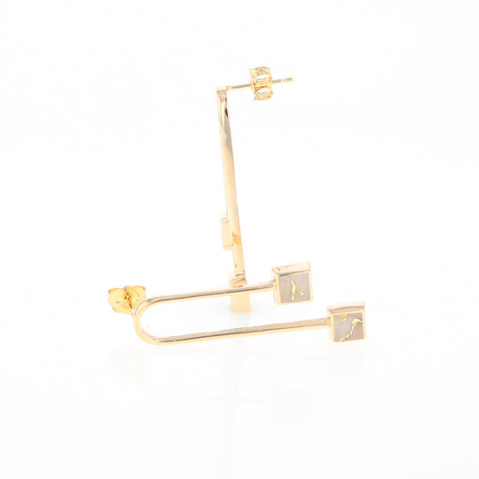 Gold Quartz Double Square Curved Bar Earrings - G2