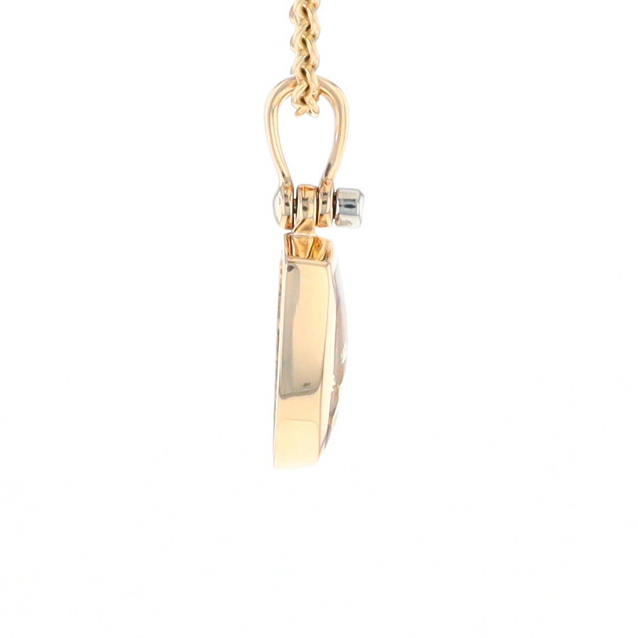 Gold Quartz Necklace Shield Shape Inlaid Pendant with .02ct Diamond