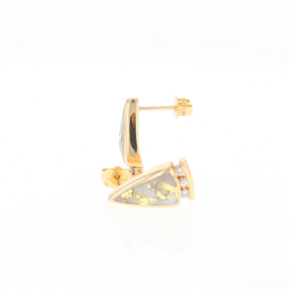 G1 Gold Quartz Earrings Triangle Shape Inlaid Design with .12ctw Diamonds